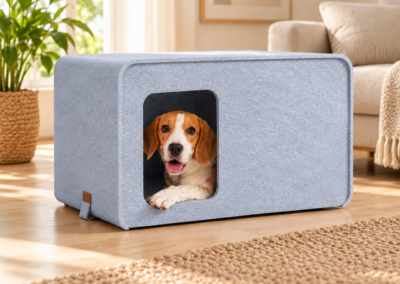 Hellgraue SONNO Schallschutzbox für Hunde