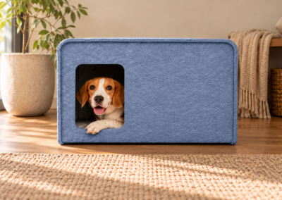 Blaugraue SONNO Schallschutzbox für Hunde