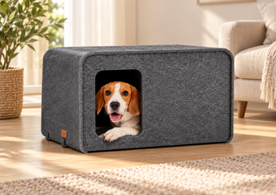 Anthrazitfarbene SONNO Schallschutzbox für Hunde