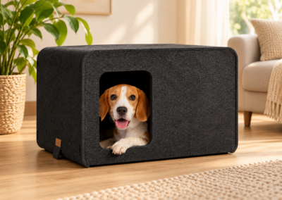 Schwarze SONNO Schallschutzbox für Hunde