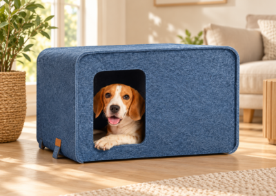 Oceanblaue SONNO Schallschutzbox für Hunde