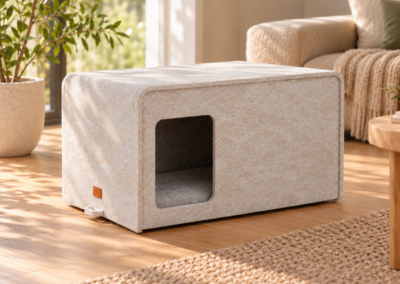 Sandfarbene SONNO Schallschutzbox für Hunde