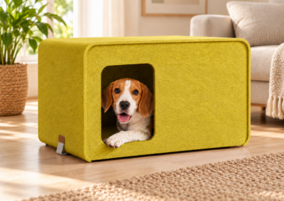 Senfgelbe SONNO Schallschutzbox für Hunde